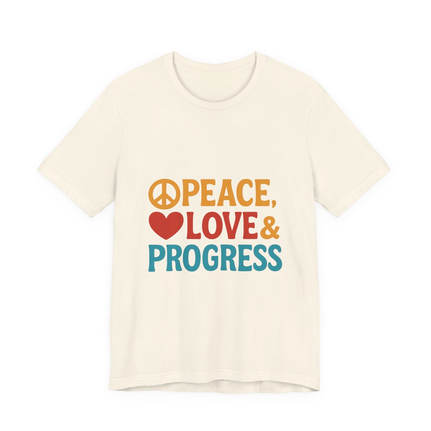 Peace, Love & Progress – Retro-Inspired Unisex Tee