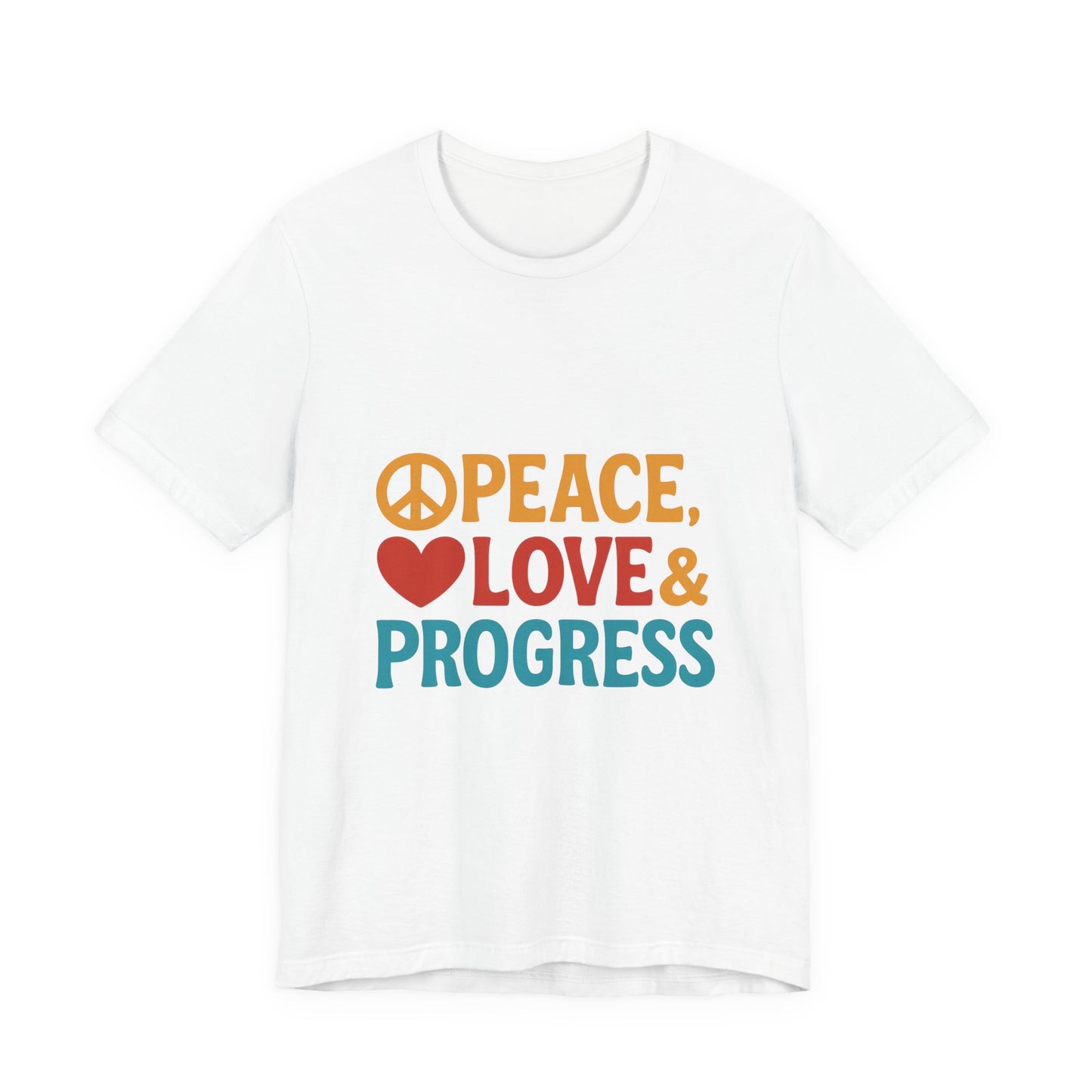 Peace, Love & Progress – Retro-Inspired Unisex Tee